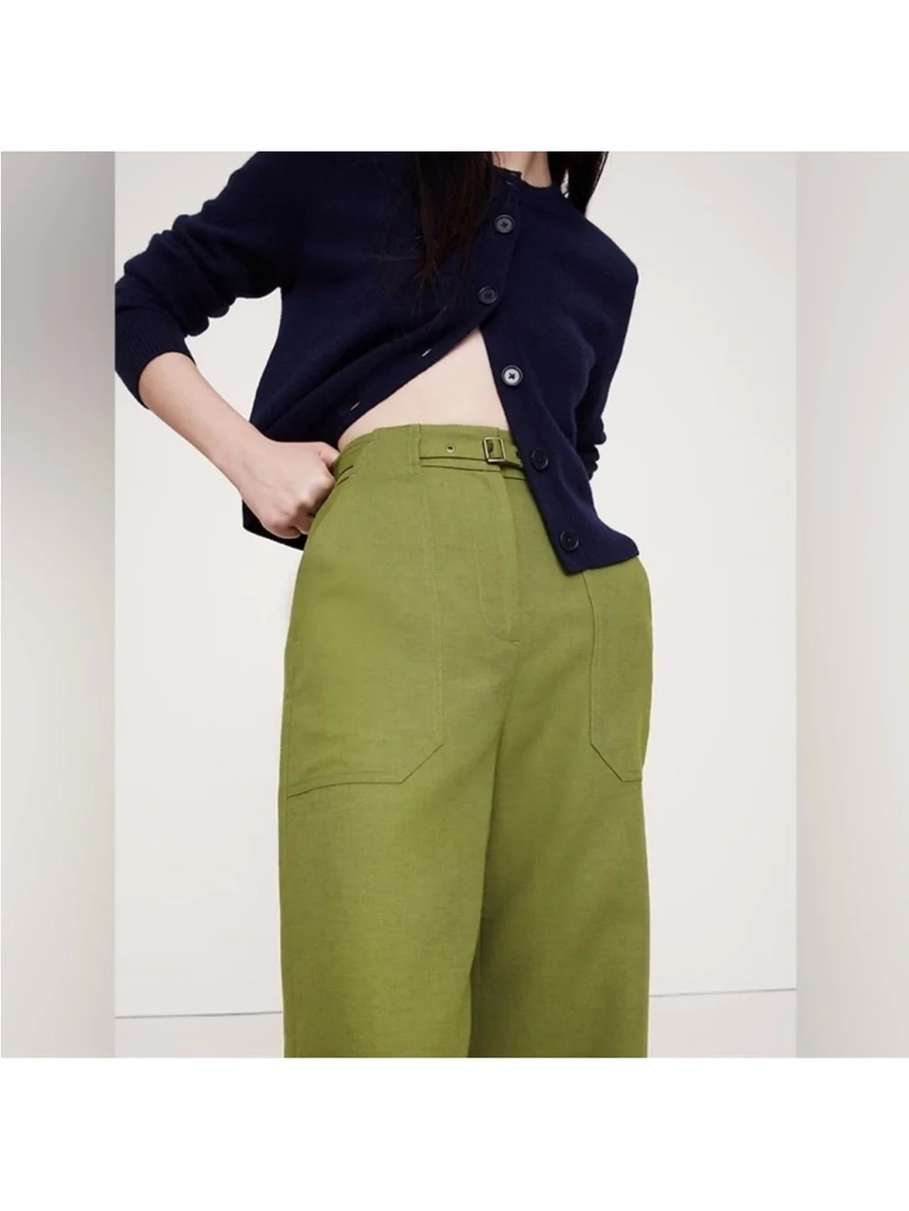 NEW! Banana Republic Cedar Olive Green High-Rise Wide-Leg Studio Pant Sz 10 🧲
